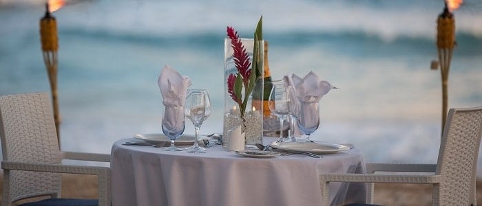 beach dining is a nice touch for your Barbados honeymoon or wedding