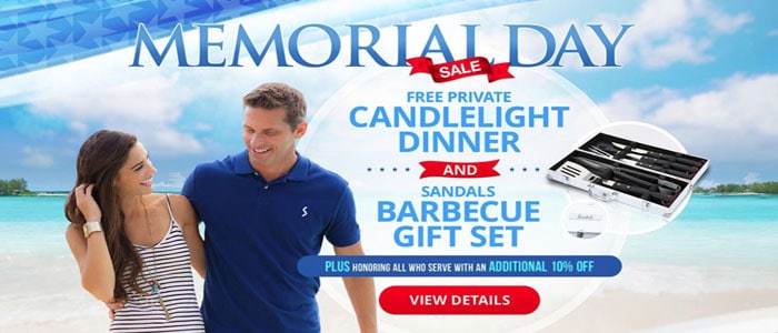 Sandals Resorts MEMORIAL DAY SALE - Book today 'til 5/28/19 Sandals Resorts MEMORIAL DAY SALE - Book today 'til 5/28/19