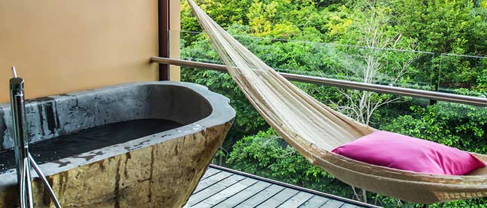 Private balcony with outdoor soaking tub