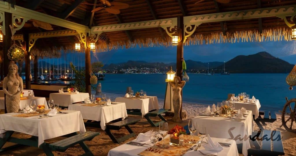 sandals grande st lucian barefoot in the sand dining